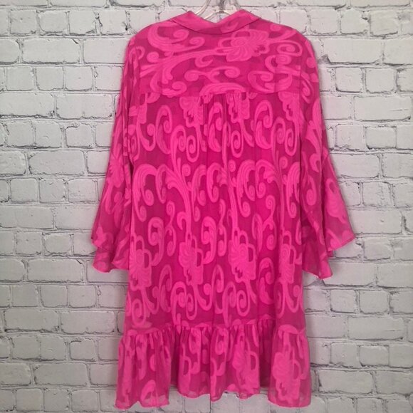 Lilly Pulitzer Linley Coverup Size M Pink Shandy Poly Crepe Swirl - Picture 4 of 7